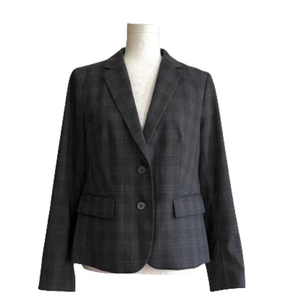 Talbots Blazer Gray Plaid Button Front Wool Blend Lightweight Jacket Size 6